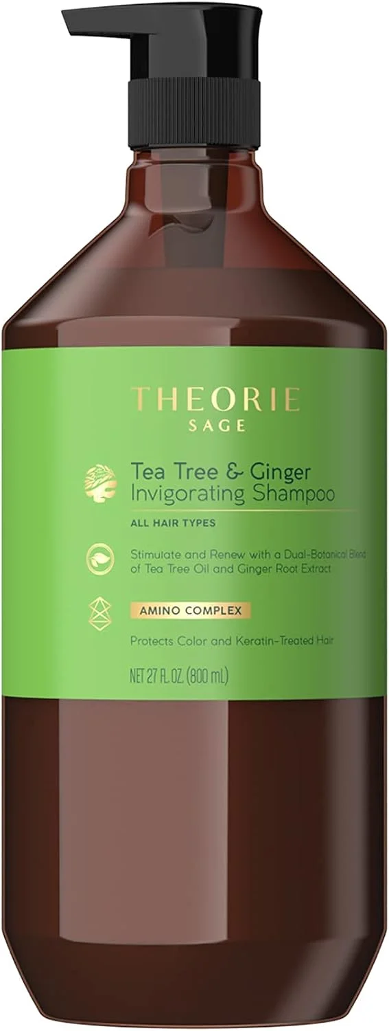 شامپو انرژی بخش درخت چای و زنجبیل تئوری - تحریک و تجدید با درخشش و استحکام طبیعی - مناسب برای انواع مو - محافظت از رنگ و موهای کراتینه شده، بطری پمپی - 800 میلی لیتر