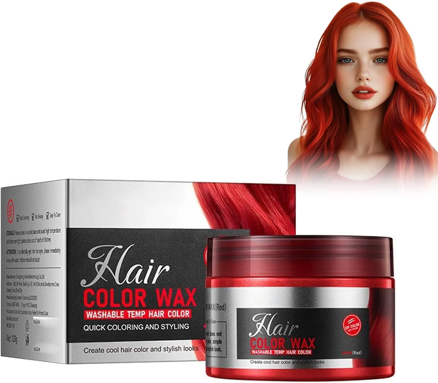 واکس رنگ مو موقت - قرمز (120 گرم)، کرم حالت دهنده مو با پوشش مات برای آقایان و خانم ها، رنگ موی فوری قابل شستشو برای Cosplay، هالووین، جشنواره ها، مواد طبیعی