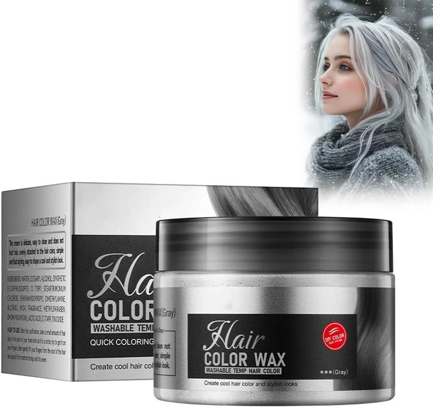 واکس رنگ موی خاکستری موقت (120 گرم)، واکس حالت دهنده مو برای مردان و زنان، رنگ موی قابل شستشو برای Cosplay، هالووین، ظاهر جشنواره، فرمول طبیعی و وگان