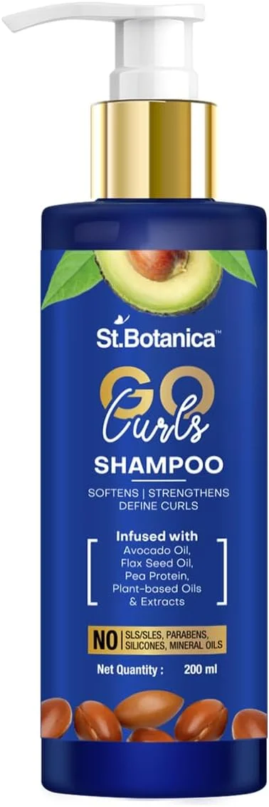 شامپو موی فر StBotanica GO Curls - حاوی روغن آووکادو، روغن تخم کتان، پروتئین نخود، بدون SLS/سولفات، پارابن، سیلیکون، رنگ، 200 میلی لیتر