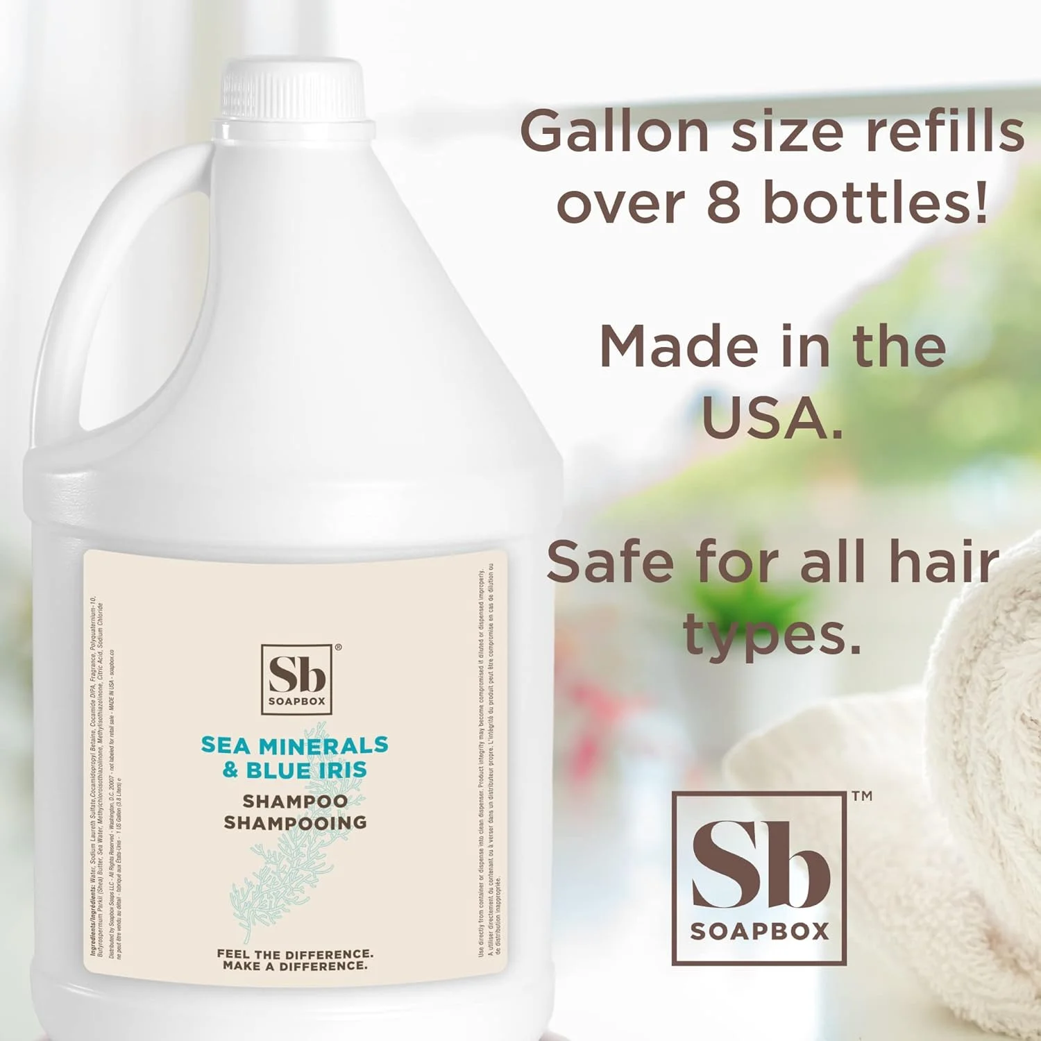 شامپو سوپ باکس با رایحه مواد معدنی دریایی و زنبق آبی، وگان، محافظ رنگ مو، بدون سولفات و سیلیکون، مناسب برای استفاده خانگی و حرفه ای - سایز گالن