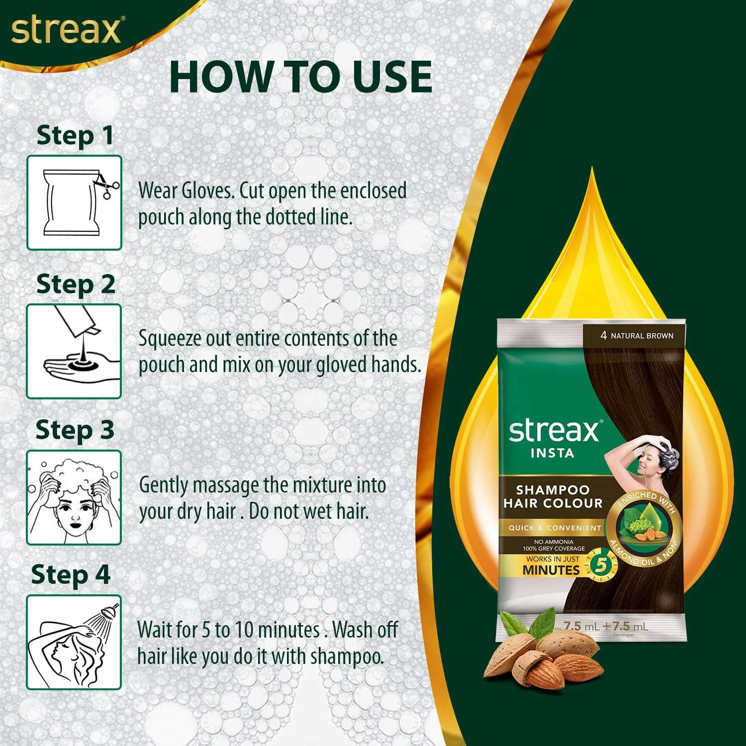 رنگ مو شامپویی فوری استریکس مناسب آقایان و بانوان | غنی شده با روغن بادام و عصاره نونی | رنگ فوری ماندگار | قهوه ای طبیعی، 15 میلی لیتر (بسته 24 عددی) رنگ مو شامپویی فوری استریکس مناسب آقایان و بانوان | غنی شده با روغن بادام و عصاره نونی | رنگ فوری ماندگار | قهوه ای طبیعی، 15 میلی لیتر (بسته 24 عددی)