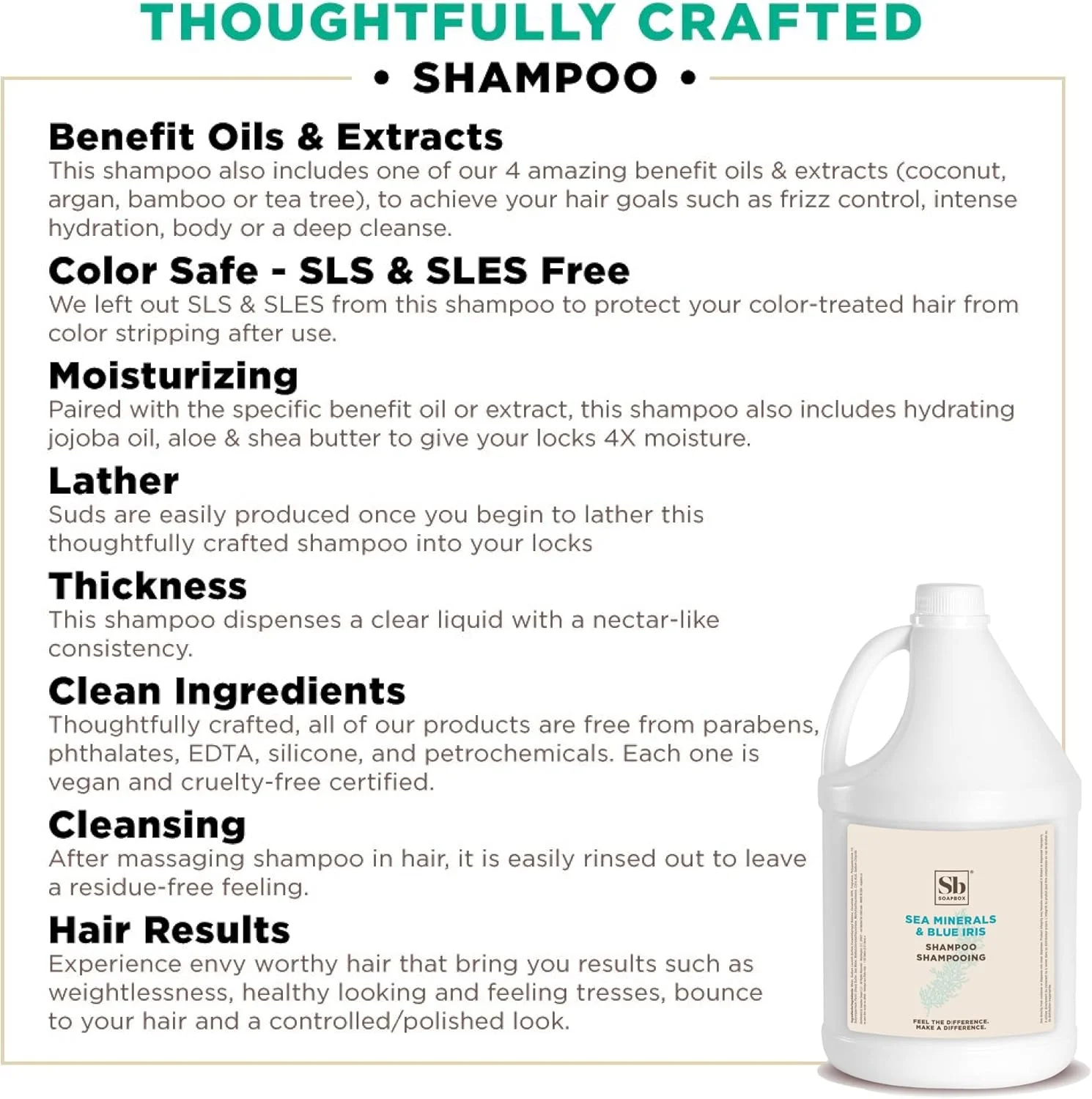 شامپو سوپ باکس با رایحه مواد معدنی دریایی و زنبق آبی، وگان، محافظ رنگ مو، بدون سولفات و سیلیکون، مناسب برای استفاده خانگی و حرفه ای - سایز گالن