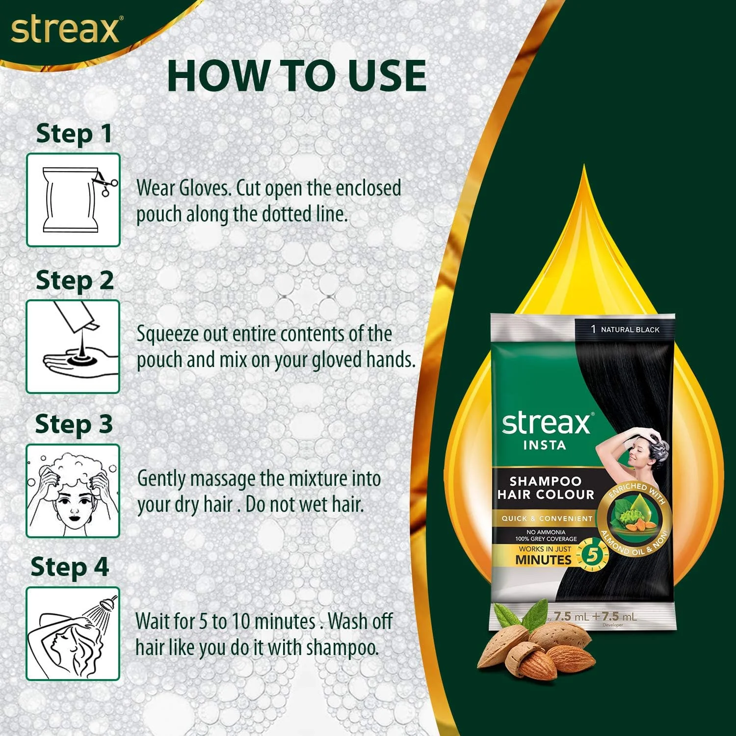 رنگ مو شامپویی فوری استریکس مناسب آقایان و بانوان | غنی شده با روغن بادام و عصاره نونی | رنگ فوری ماندگار | مشکی طبیعی | بسته 8 عددی - 15 میلی لیتر رنگ مو شامپویی فوری استریکس مناسب آقایان و بانوان | غنی شده با روغن بادام و عصاره نونی | رنگ فوری ماندگار | مشکی طبیعی | بسته 8 عددی - 15 میلی لیتر