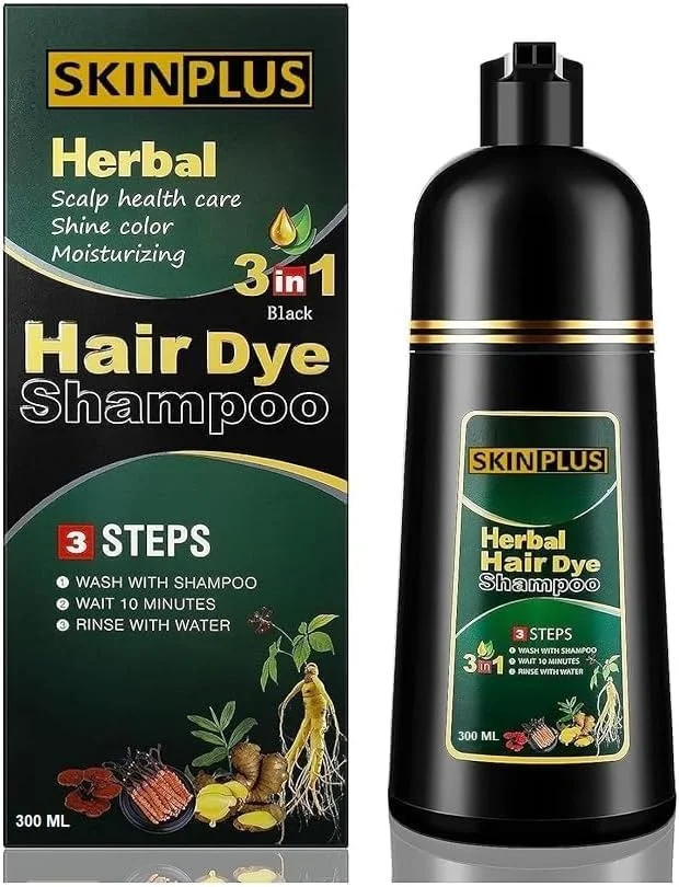 شامپو رنگ مو گیاهی SKINPLUS، مراقبت سه در یک از سلامت پوست سر، مراقبت از درخشندگی و مرطوب کننده، رنگ ماندگار و پوشش کامل - 300 میلی لیتر