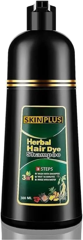 شامپو رنگ مو گیاهی SKINPLUS، مراقبت سه در یک از سلامت پوست سر، مراقبت از درخشندگی و مرطوب کننده، رنگ ماندگار و پوشش کامل - 300 میلی لیتر