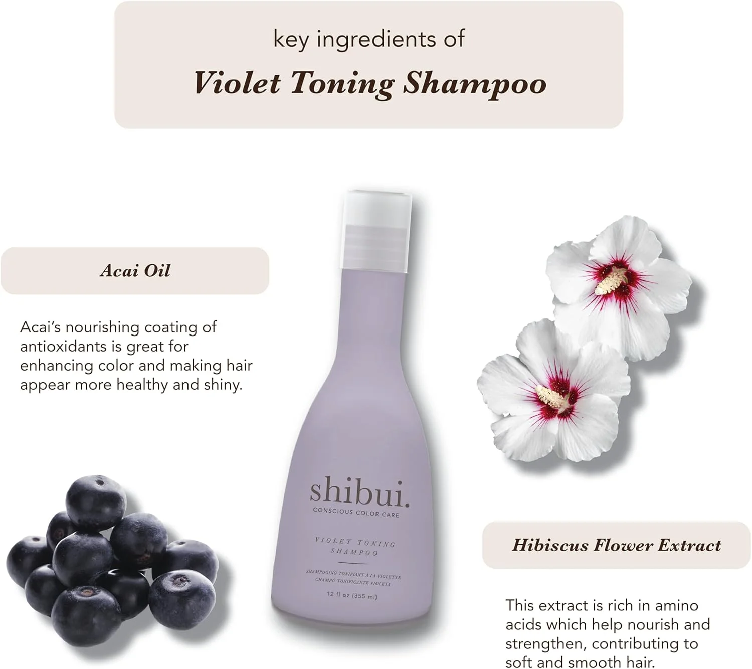 شامپو تونینگ بنفش شیبویی، خنثی کننده زردی با روغن آکای و گل بامیه، برای موهای بلوند، هایلایت شده و نقره ای، 355 میلی لیتر