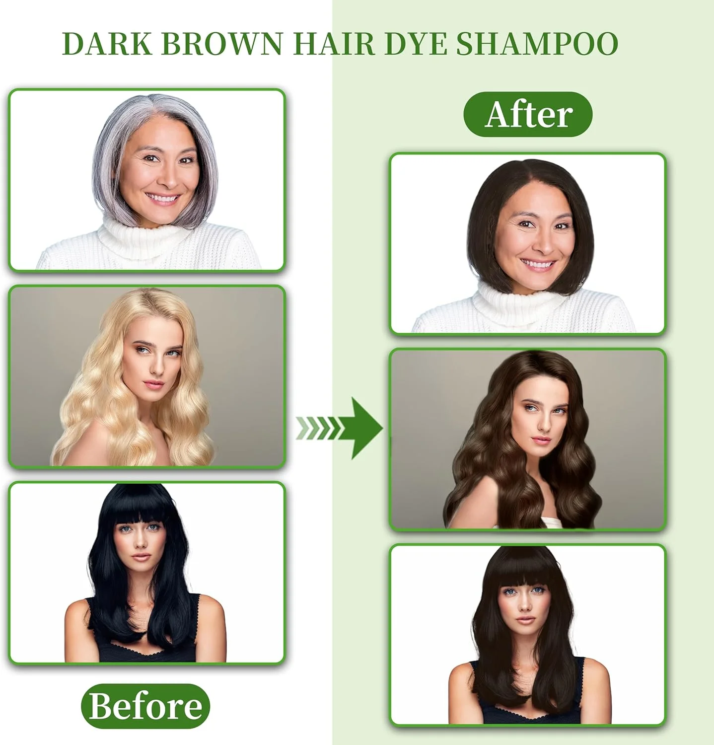 شامپو رنگ مو شیهوانو 3 در 1 برای پوشش موهای سفید، شامپو رنگ موی طبیعی با مواد گیاهی برای زنان و مردان / بدون آمونیاک 520 میلی لیتر (قهوه ای تیره)