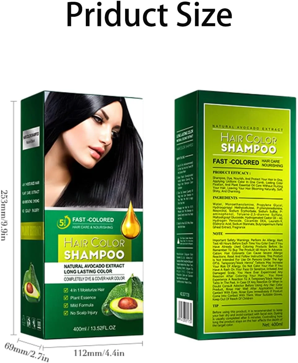 شامپو رنگ مو مشکی، شامپو رنگ مو 3 در 1 ضد موهای سفید، پوشش و مراقبت از موهای سفید در یک محصول، شامپو رنگ مو مغذی برای موهای خشک، شامپو ضد موهای سفید، 400 میلی لیتر