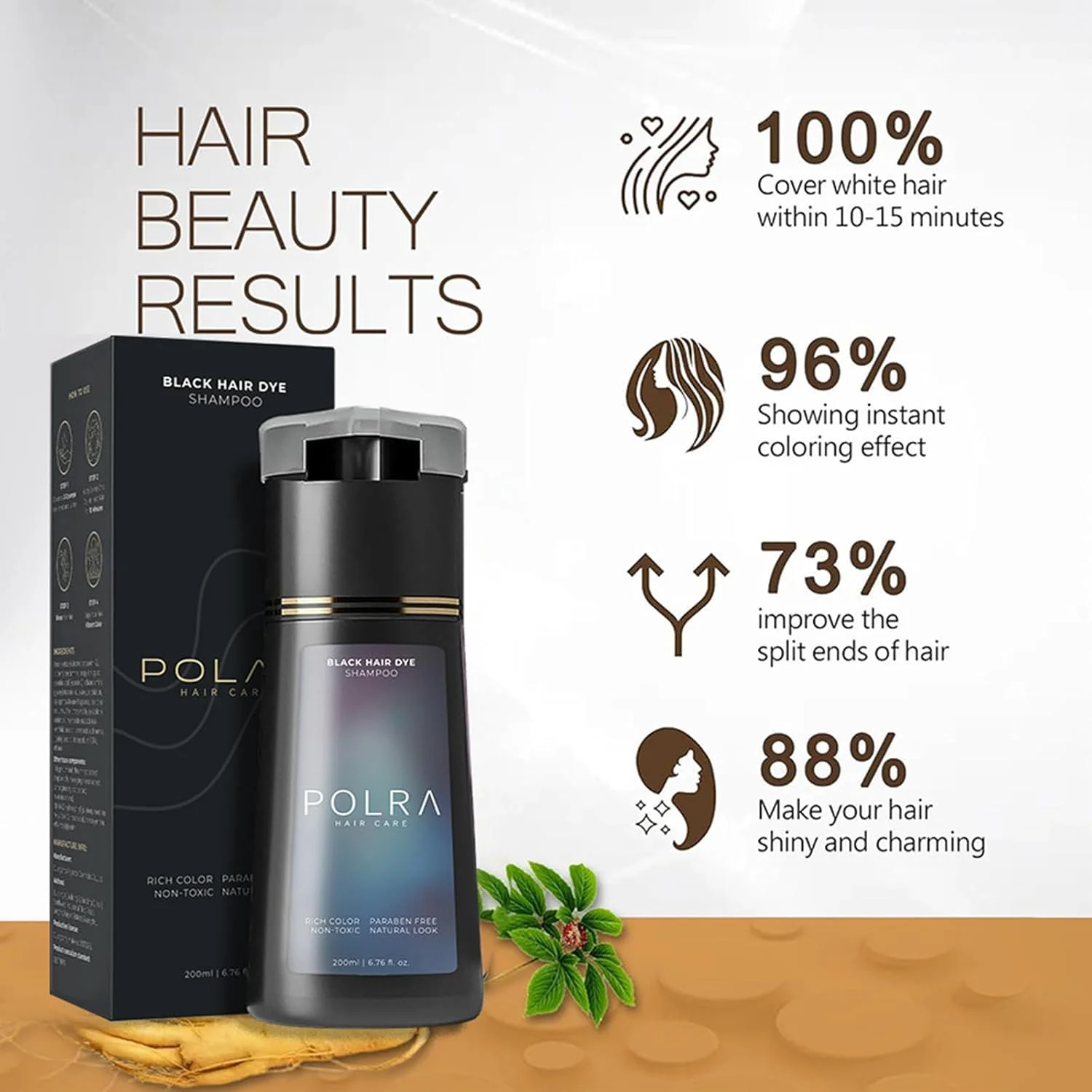 شامپو رنگ مو، شامپوهای نیمه دائمی پوشش دهنده موهای سفید، شامپو رنگ فوری برای آقایان و بانوان، کیت رنگ مو گیاهی طبیعی (مشکی)