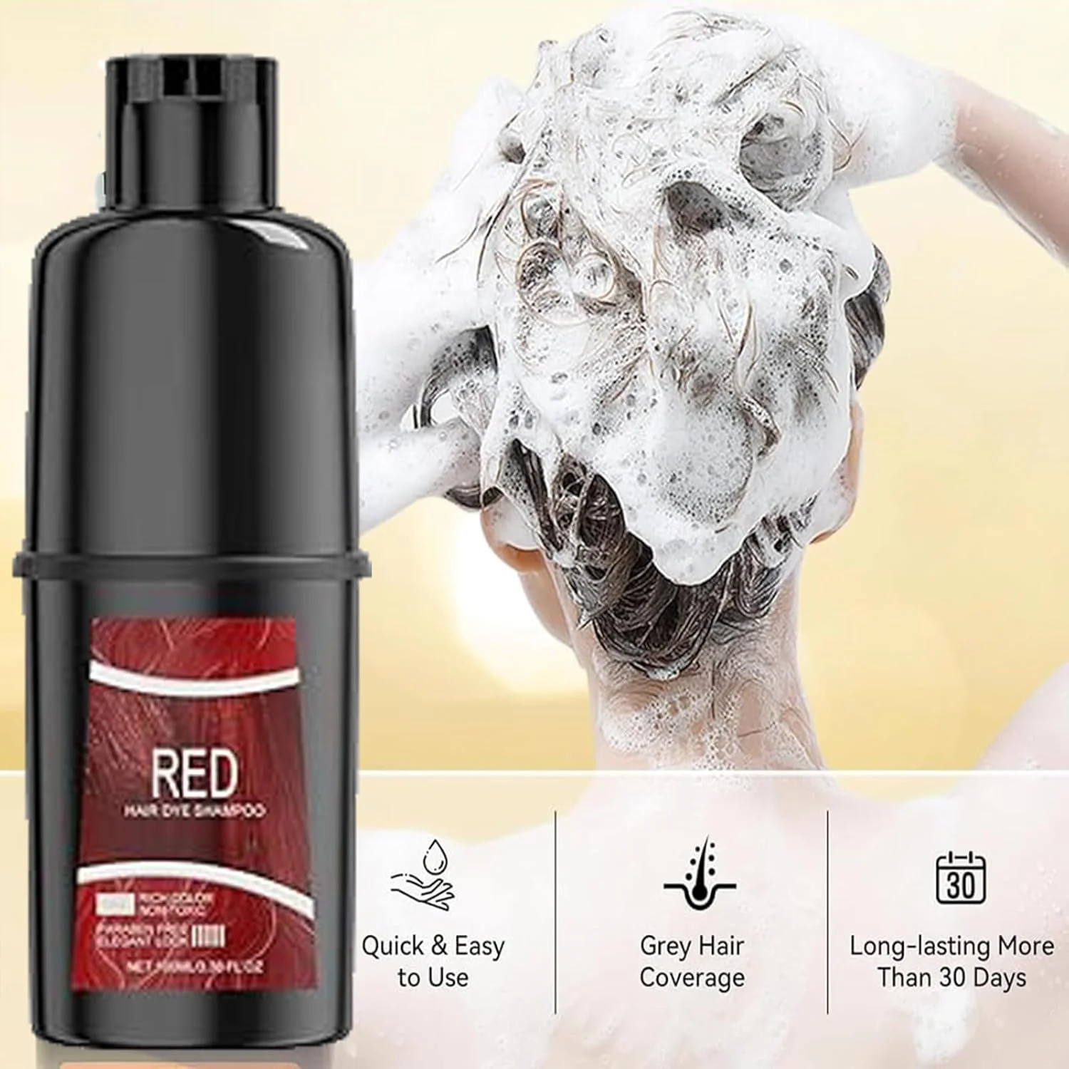 شامپو رنگ مو، آسان و سریع، شامپو رنگ موی فوری برای آقایان و بانوان (قرمز)