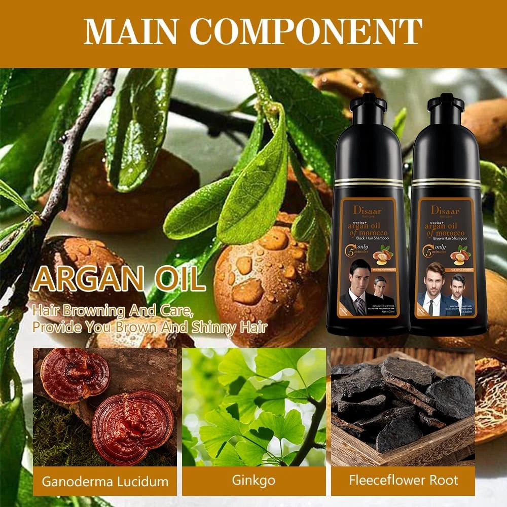 شامپو رنگ مو قهوه ای | شامپو رنگ مو دیسار حاوی روغن آرگان مراکش | رنگ مو فوری در 5 دقیقه | 500ml+500ml شامپو رنگ مو مغذی طبیعی