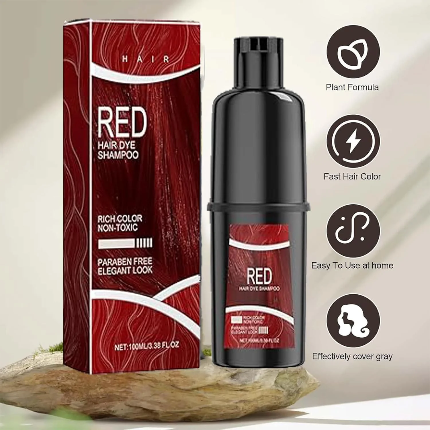 شامپو رنگ مو، آسان و سریع، شامپو رنگ موی فوری برای آقایان و بانوان (قرمز)