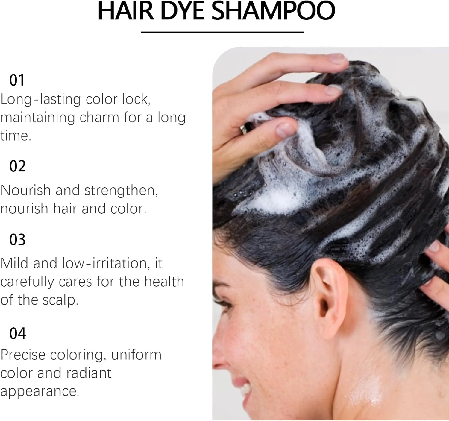 شامپو رنگ مو، شامپو رنگ مو گیاهی طبیعی، رنگ کردن مو در چند دقیقه، شستشوی رنگ 3 در 1 برای پوشش موهای سفید، ایمن، ماندگاری طولانی و استفاده آسان (مشکی، 500 میلی لیتر)