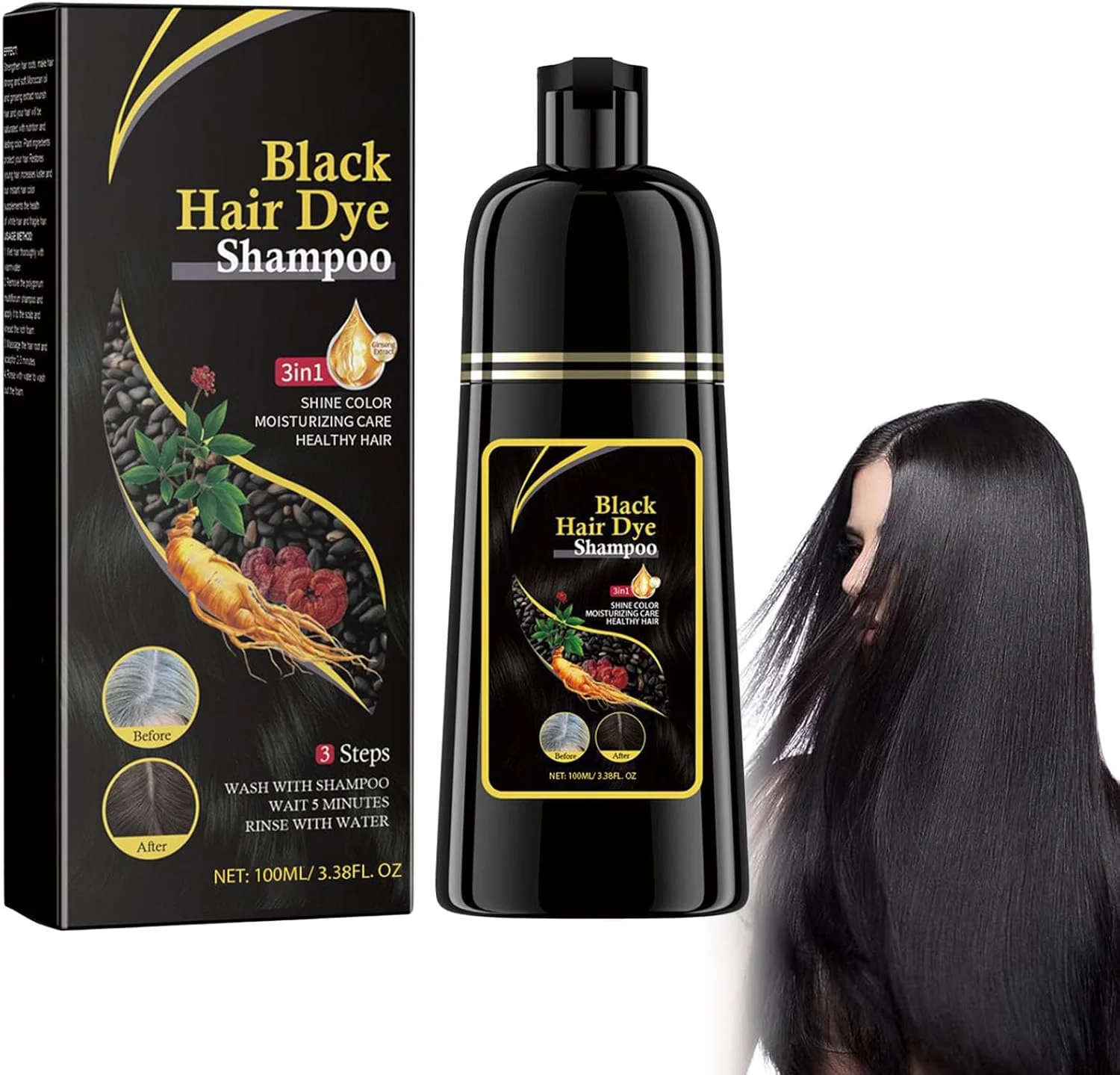 شامپو رنگ مو، شامپو رنگ موی فوری طبیعی، ماندگاری طولانی، برای آقایان و بانوان، 100 میلی لیتر (تیره)