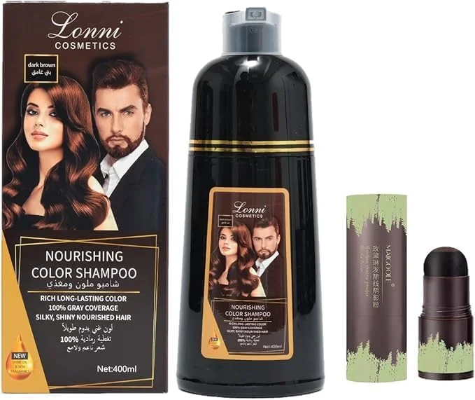 شامپو رنگ مو لونی، شامپو رنگ مو 3 در 1 رنگ آمیزی فوری با مجموعه پودر پوشش ریشه مو مناسب برای پوشش موهای سفید و خاکستری زنان و مردان (400 میلی لیتر، قهوه ای گرم) شامپو رنگ مو لونی، شامپو رنگ مو 3 در 1 رنگ آمیزی فوری با مجموعه پودر پوشش ریشه مو مناسب برای پوشش موهای سفید و خاکستری زنان و مردان (400 میلی لیتر، قهوه ای گرم)