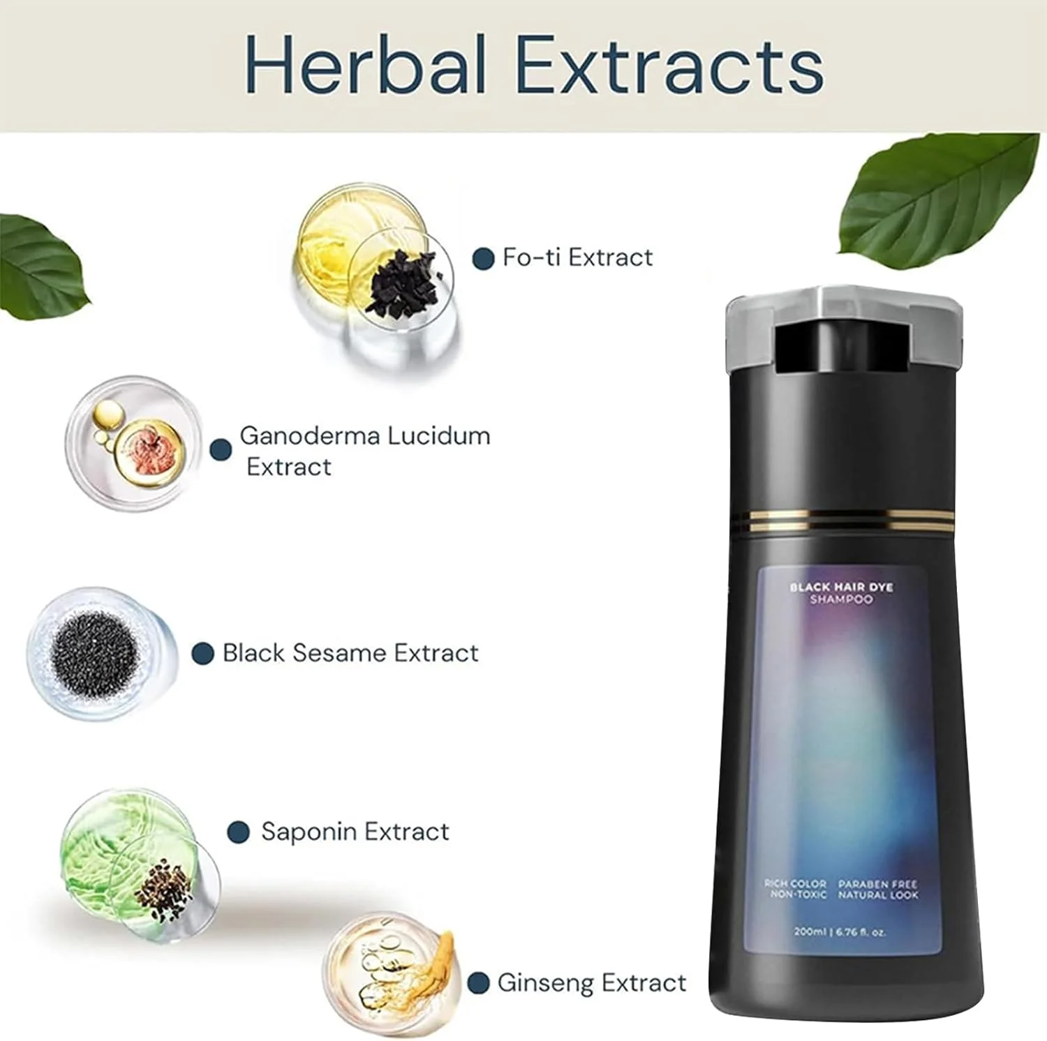 شامپو رنگ مو پلار، شامپو رنگ فوری مراقبت از مو، شامپو رنگ موی طبیعی برای پوشش موهای سفید، مناسب برای زنان و مردان (مشکی)