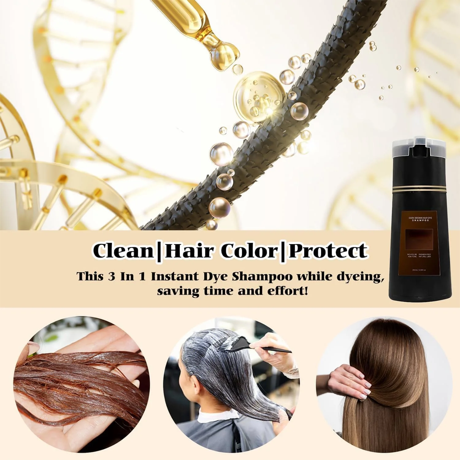 شامپو رنگ مو قهوه ای روشن برای موهای سفید، شامپو رنگ مو فوری برای آقایان و بانوان، فرمولاسیون گیاهی بدون آسیب رساندن به مو بدون نیاز به دکلره، 2 در 1 (قهوه ای تیره)