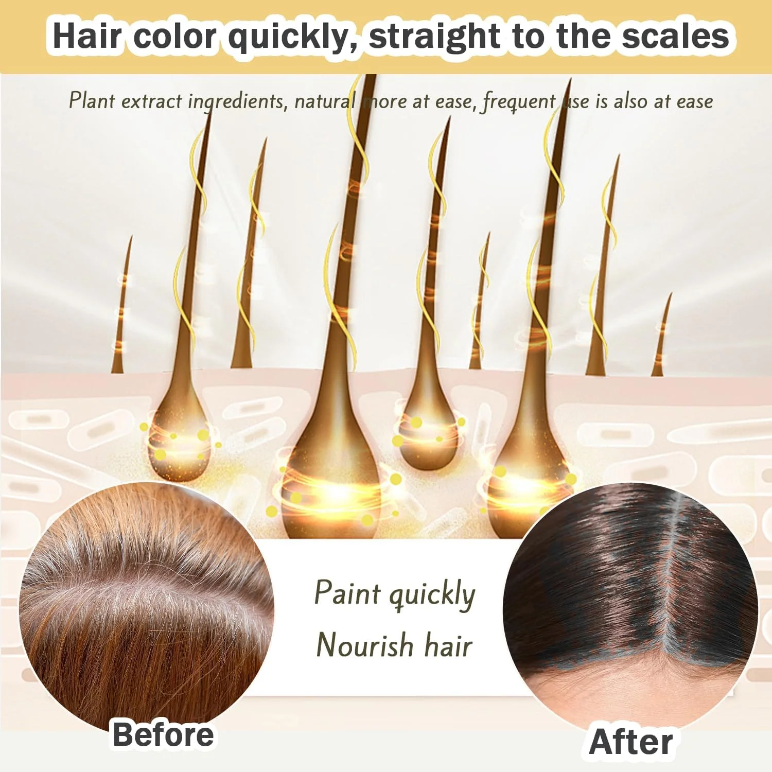 شامپو رنگ مو، شامپو مراقبت از مو 3 در 1، مواد گیاهی، شامپو رنگ مو مشکی برای زنان و مردان، رنگ مو برای پوشش موهای سفید، شامپو رنگ مو با ماندگاری طولانی