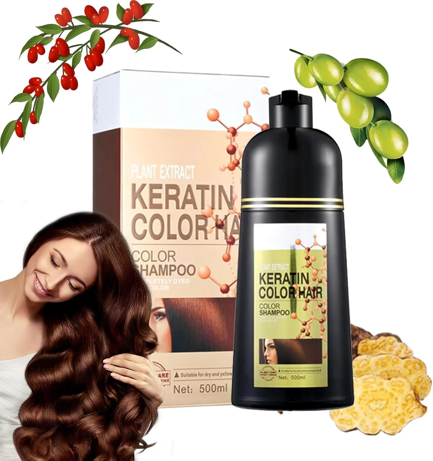 شامپو رنگ مو اترنا ویدا با عصاره گیاهی 6 در 1، شامپو رنگ مو گیاهی طبیعی، رنگ موی طبیعی برای پوشش موهای خاکستری، شامپو رنگ موی فوری 5 دقیقه ای (مشکی)