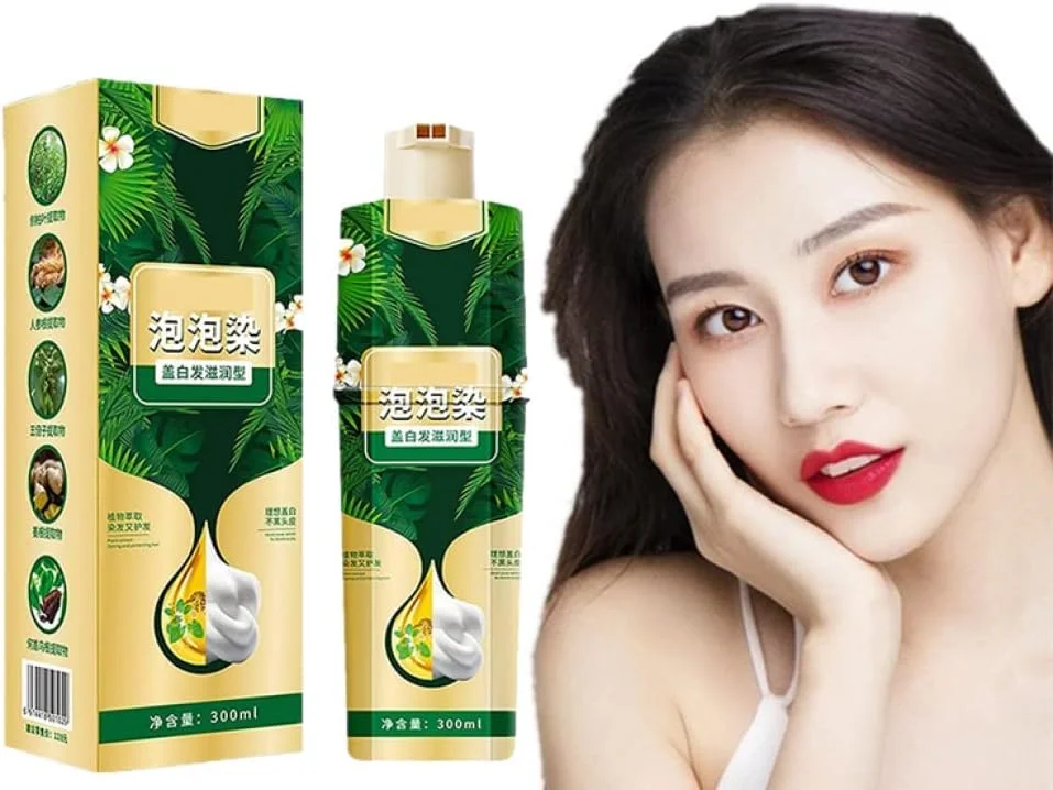 شامپو رنگ مو گیاهی حباب دار، شامپو رنگ مو گیاهی حباب دار خانگی با شستشوی آسان، کرم رنگ مو فوری و طبیعی برای زنان و مردان (مشکی طبیعی)