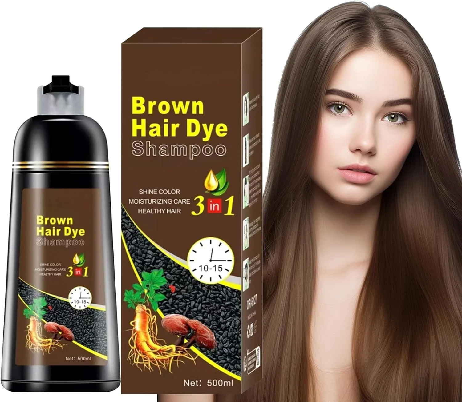 شامپو رنگ مو قهوه ای تیره برای رنگ کردن موهای سفید در عرض چند دقیقه، شامپو رنگ مو، رنگ طبیعی و ماندگار برای آقایان و بانوان 500 میلی لیتر