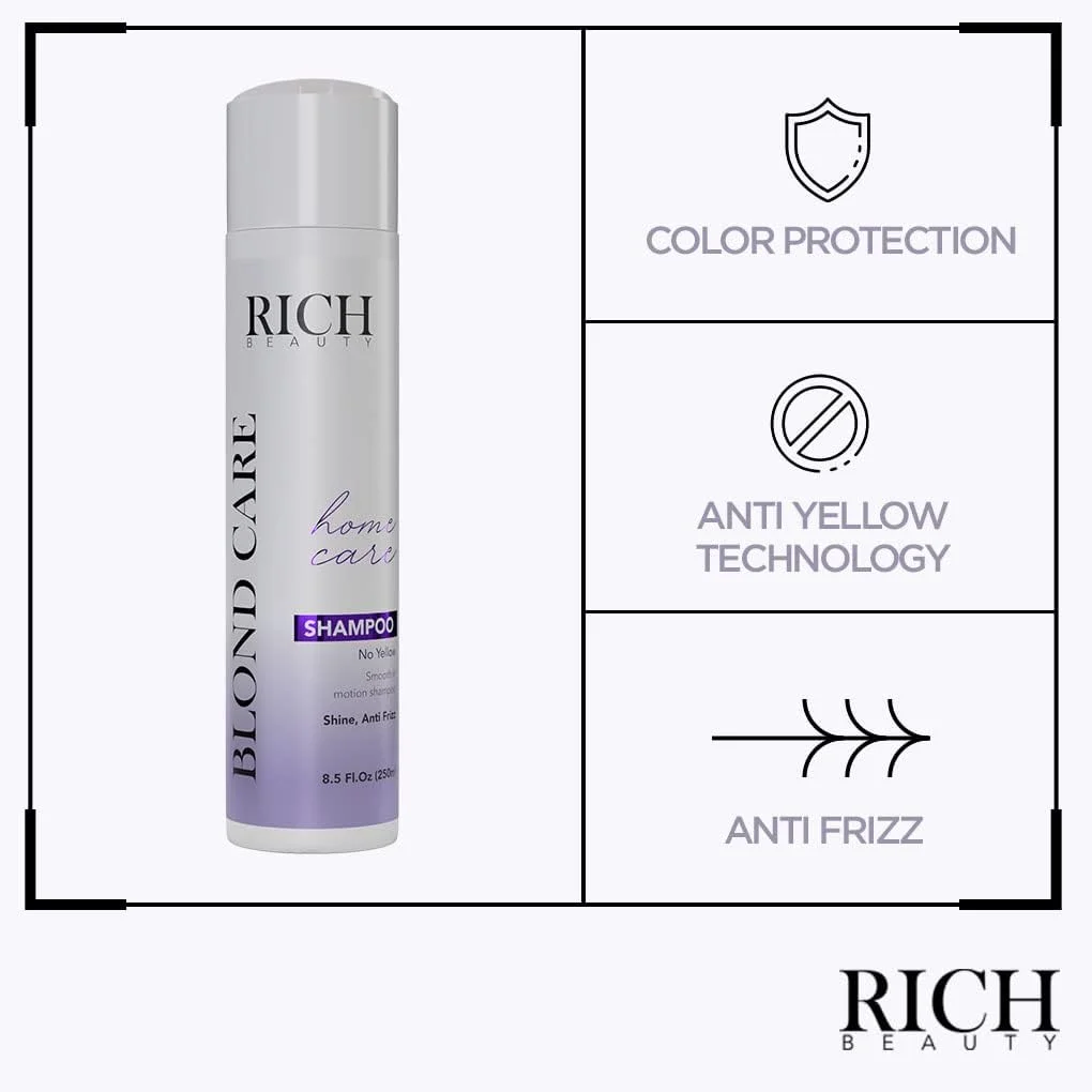 شامپو مو ریچ بیوتی، شامپو بنفش ضد زردی مو، برای خنثی کردن رنگ های زرد موهای بلوند و رنگ شده، 250 میلی لیتر