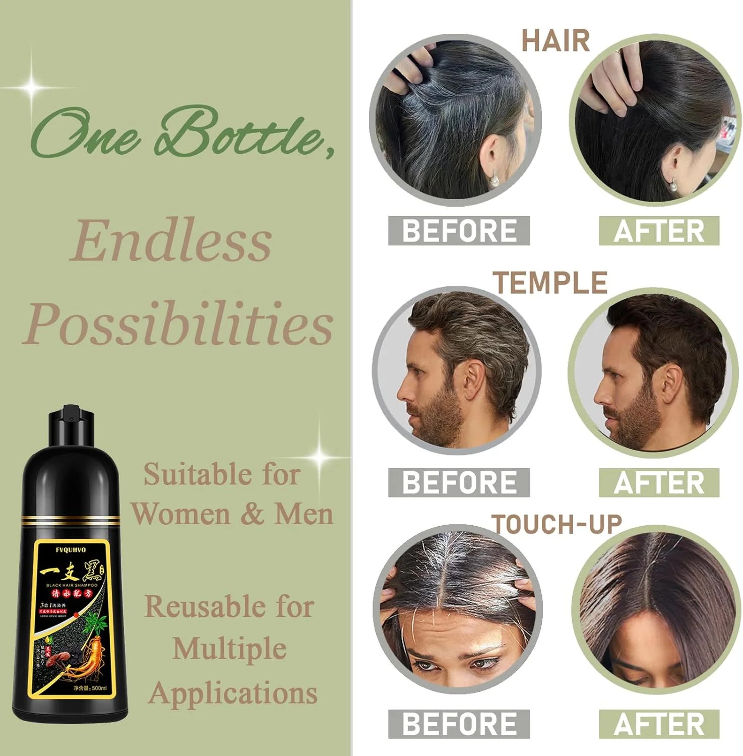 شامپو رنگ موی مشکی 3 در 1، کیت شامپو رنگ موی مشکی فوری 15 دقیقه ای برای پوشش موهای سفید، شامپو رنگ موی ماندگار برای مردان و زنان، ترمیم ریشه آسان تر، عصاره های گیاهی طبیعی