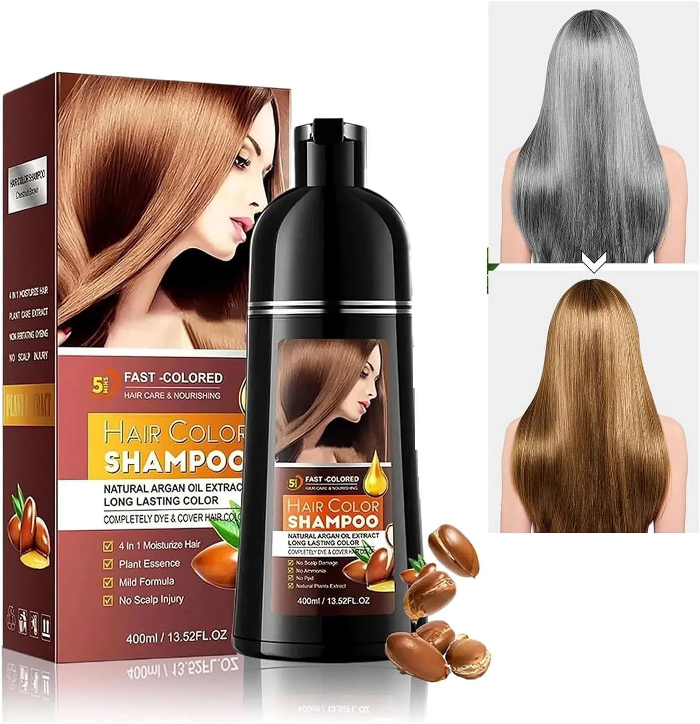 شامپو رنگ مو قهوه ای تیره 400 میلی لیتر، شامپو رنگ مو 3 در 1، شامپو رنگ مو فوری برای آقایان و بانوان شامپو رنگ مو قهوه ای تیره 400 میلی لیتر، شامپو رنگ مو 3 در 1، شامپو رنگ مو فوری برای آقایان و بانوان