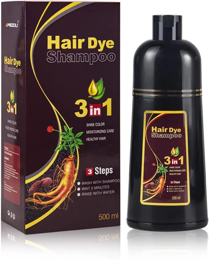 شامپو رنگ مو قهوه ای تیره برای پوشش موهای سفید، شامپو رنگ مو برای زنان و مردان 3 در 1 - پوشش 100% موهای سفید - شامپو رنگ مو با مواد گیاهی در 20 دقیقه