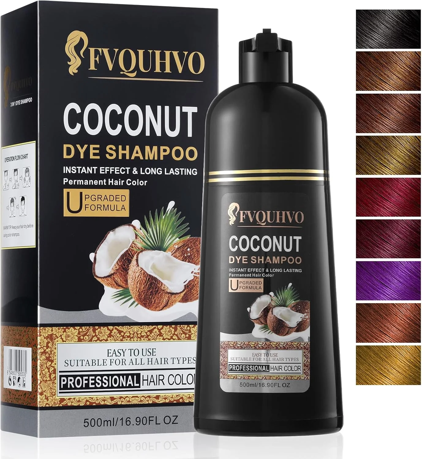 شامپو رنگ مو 3 در 1، رنگ مو روغن نارگیل، شامپو رنگ مو برای زنان و مردان، شامپو رنگ مو فوری، فرمول ملایم، حرفه ای و ماندگار، برای استفاده در خانه و سالن (قهوه ای گیلاسی)