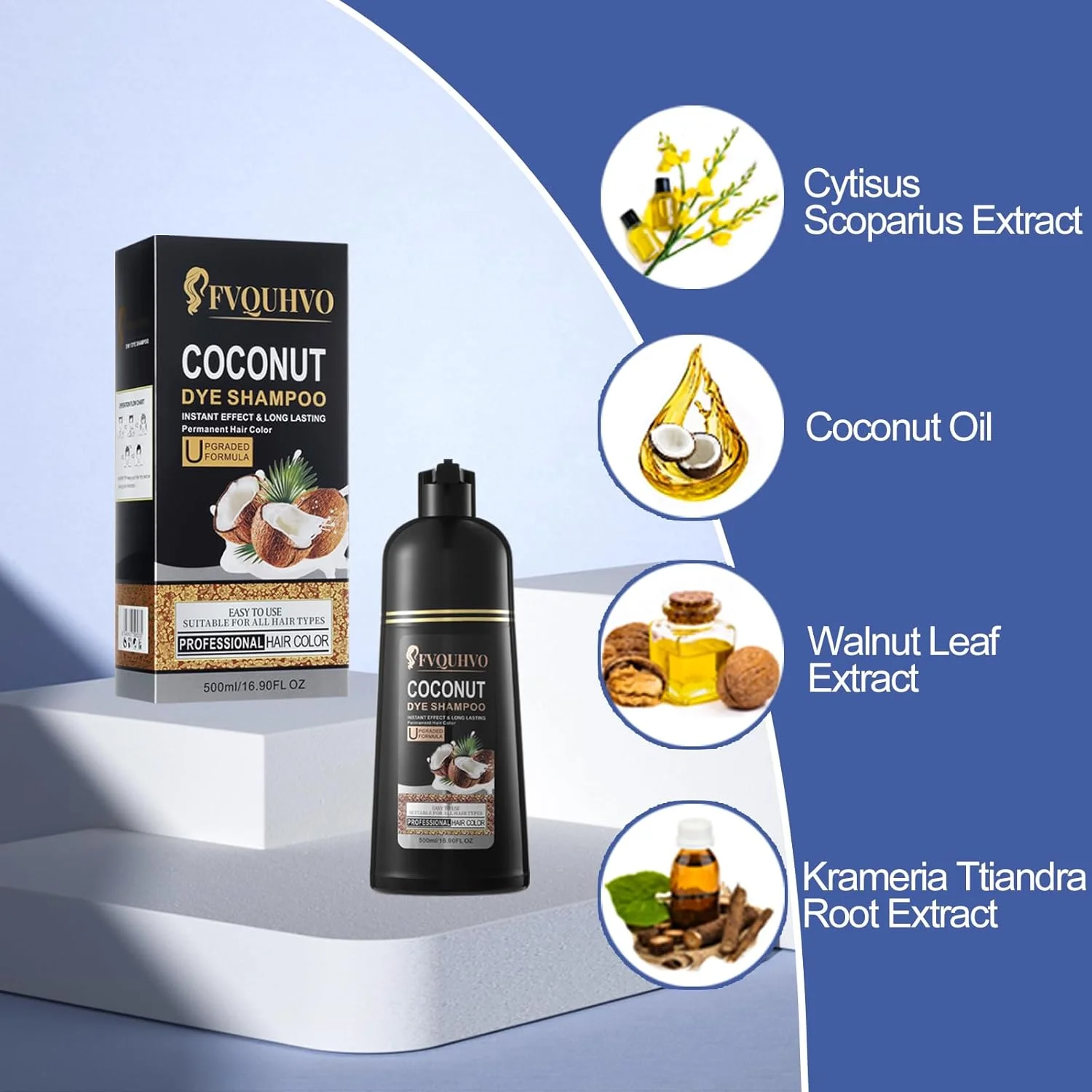شامپو رنگ مو 3 در 1، رنگ مو روغن نارگیل، شامپو رنگ مو برای زنان و مردان، شامپو رنگ مو فوری، فرمول ملایم، حرفه ای و ماندگار، برای استفاده در خانه و سالن (قهوه ای گیلاسی)
