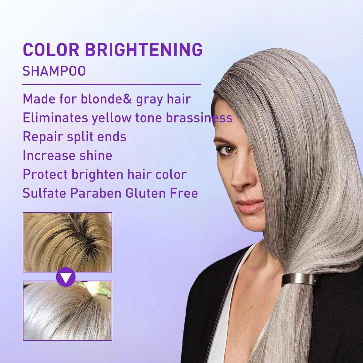 شامپو بنفش، شامپو بنفش برای موهای بلوند، رنگ تونر مو برای از بین بردن رنگ های زرد، شامپو ضد زردی، کاهش حالت دکلره شده، شامپو بدون زردی، از بین برنده ته رنگ مسی