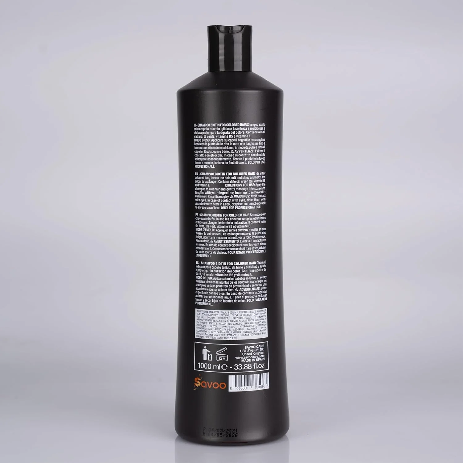 شامپو ساوو مخصوص موهای رنگ شده ۱۰۰۰ میلی لیتر | بیوتین، فیتوکراتین، چای سبز و روغن خرما | محافظت از رنگ مو، افزایش درخشندگی، حفظ رطوبت و تقویت مو | بدون سولفات