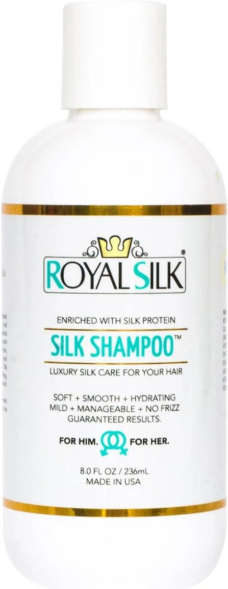 شامپو ابریشم رویال سیلک، ملایم، بدون سولفات، آبرسان و ایمن برای رنگ مو، مناسب برای انواع مو - ترمیم موهای آسیب دیده - درمان شوره سر - جلوگیری از ریزش مو - شامپو برای زنان + مردان در تمام سنین - شامپو ایمن برای کودکان - 236 میلی لیتر