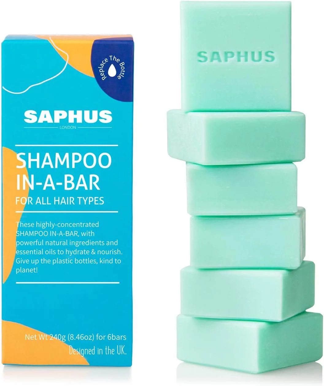 سافوس 6 عدد شامپو بار بدون سولفات برای کنترل شوره سر و موهای چرب - مجموعه صابون شامپو جامد طبیعی (سایز مسافرتی 240 گرم) - مراقبت از مو وگان و بدون تست حیوانی برای زنان و مردان - آبی