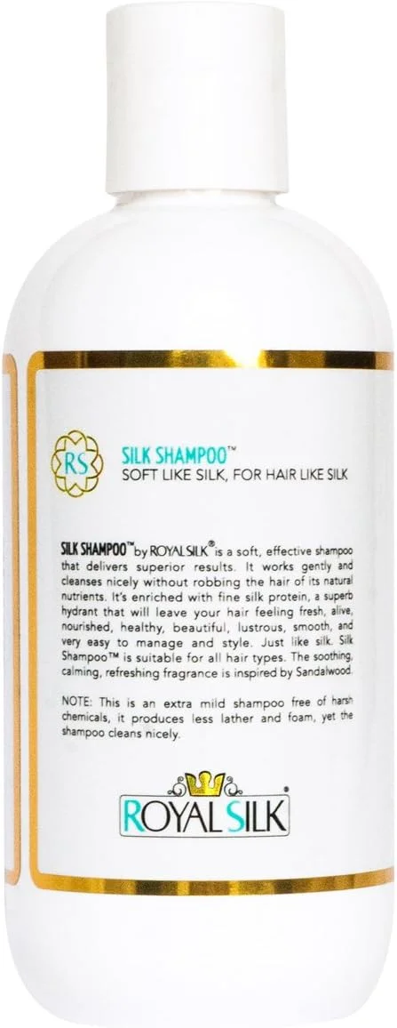 شامپو ابریشم رویال سیلک، ملایم، بدون سولفات، آبرسان و ایمن برای رنگ مو، مناسب برای انواع مو - ترمیم موهای آسیب دیده - درمان شوره سر - جلوگیری از ریزش مو - شامپو برای زنان + مردان در تمام سنین - شامپو ایمن برای کودکان - 236 میلی لیتر