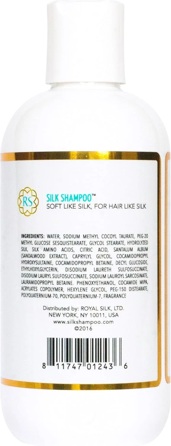 شامپو ابریشم رویال سیلک، ملایم، بدون سولفات، آبرسان و ایمن برای رنگ مو، مناسب برای انواع مو - ترمیم موهای آسیب دیده - درمان شوره سر - جلوگیری از ریزش مو - شامپو برای زنان + مردان در تمام سنین - شامپو ایمن برای کودکان - 236 میلی لیتر