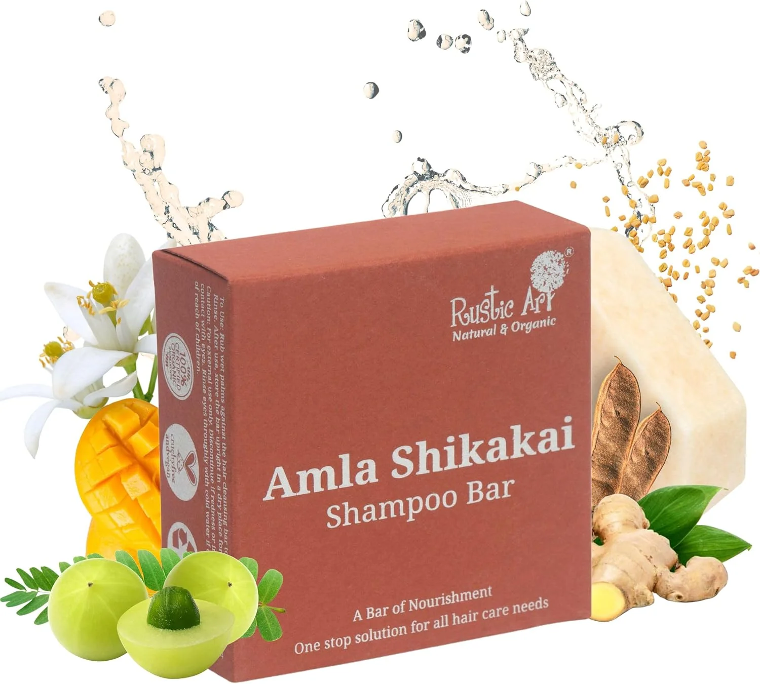صابون شستشوی موی سر آمله و شیکاکای روستیک آرت (شامپو بار) 75 گرم
