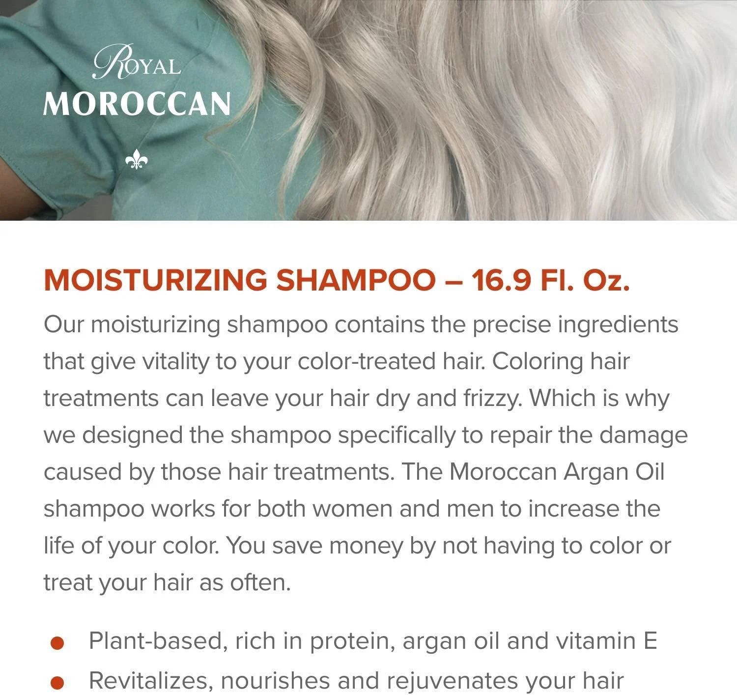 فرمول رویال مراکشی - شامپو مرطوب کننده برای موهای خشک و رنگ شده 500 میلی لیتر، بر پایه روغن آرگان مراکشی، برای موهای رنگ شده و موهای وز.