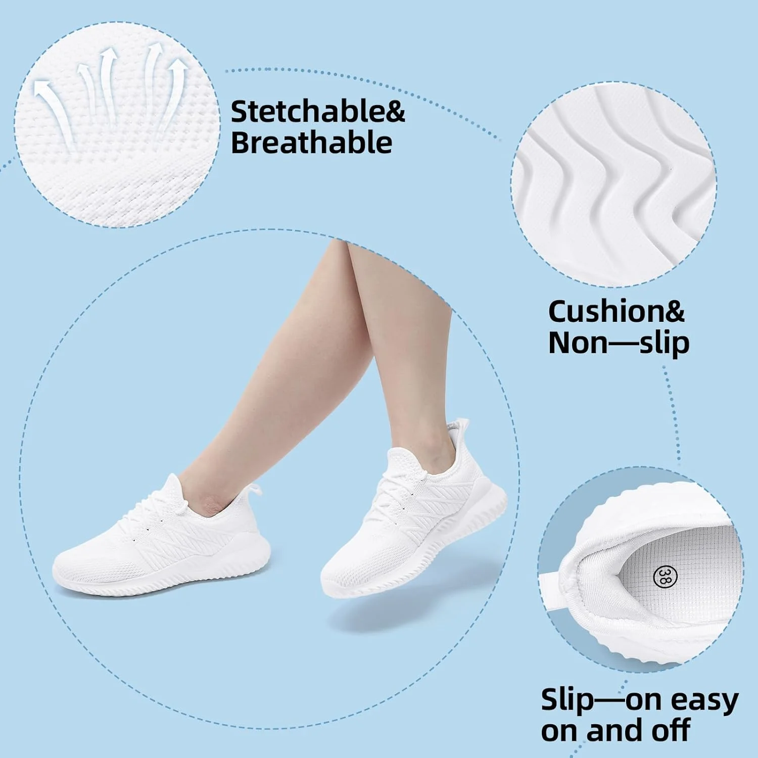 کفش پیاده روی زنانه PPQ، بدون بند، با فوم حافظه دار، سبک، راحت، مناسب برای تمرینات ورزشی، یوگا، تنیس، دویدن و تمرین در باشگاه کفش پیاده روی زنانه PPQ، بدون بند، با فوم حافظه دار، سبک، راحت، مناسب برای تمرینات ورزشی، یوگا، تنیس، دویدن و تمرین در باشگاه