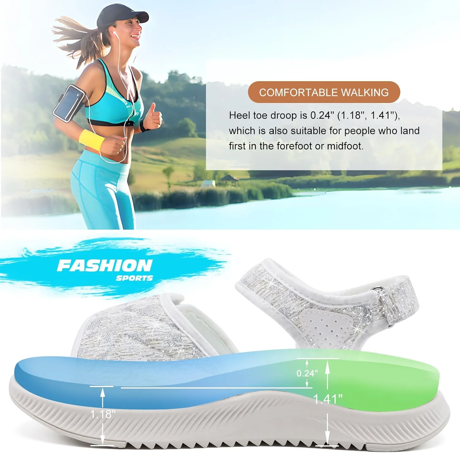 صندل پیاده روی زنانه ONCAI، صندل های پیاده روی با پشتیبانی از قوس پا با کفی طبی مناسب برای پلانتار فاسیایتی، صندل های پلتفرم ورزشی آبی زنانه با 3 بند قابل تنظیم (سایز آمریکا 6-12)، اکلیلی صندل پیاده روی زنانه ONCAI، صندل های پیاده روی با پشتیبانی از قوس پا با کفی طبی مناسب برای پلانتار فاسیایتی، صندل های پلتفرم ورزشی آبی زنانه با 3 بند قابل تنظیم (سایز آمریکا 6-12)، اکلیلی