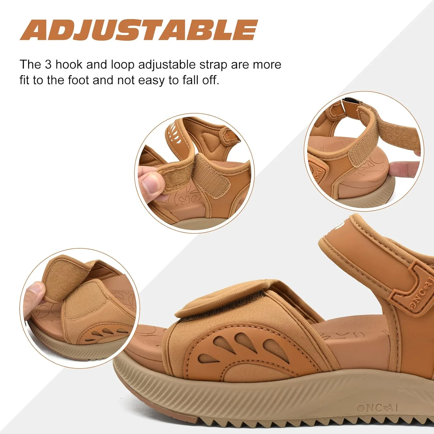 صندل های تخت زنانه ONCAI با پشتیبانی از قوس پا، دو بند قابل تنظیم، صندل های لغزنده با زیره لاستیکی ضد لغزش