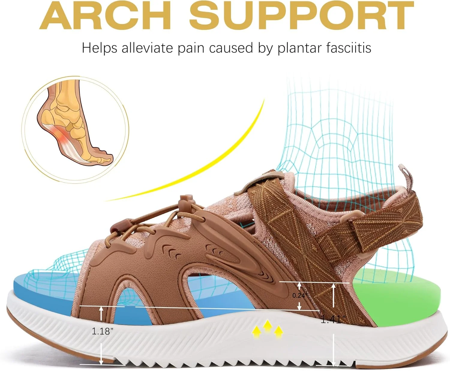 صندل پیاده روی زنانه ONCAI، صندل ورزشی و پیاده روی با پشتیبانی از قوس پا، کفی طبی مناسب برای پلانتار فاسیایتیس، صندل زنانه با بند قابل تنظیم (سایز 36-42)، خاکی/سفید، 38 صندل پیاده روی زنانه ONCAI، صندل ورزشی و پیاده روی با پشتیبانی از قوس پا، کفی طبی مناسب برای پلانتار فاسیایتیس، صندل زنانه با بند قابل تنظیم (سایز 36-42)، خاکی/سفید، 38