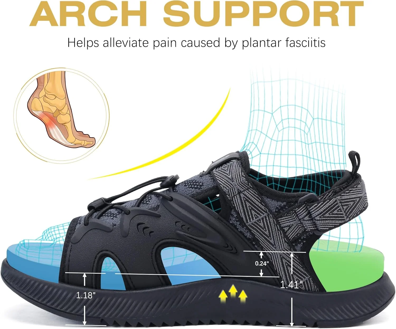 صندل پیاده روی زنانه ONCAI، صندل ورزشی و پیاده روی با پشتیبانی از قوس پا، کفی طبی مناسب برای پلانتار فاسیایتی، صندل زنانه با بند قابل تنظیم (سایز آمریکا 6-12)، مشکی، 7.5 صندل پیاده روی زنانه ONCAI، صندل ورزشی و پیاده روی با پشتیبانی از قوس پا، کفی طبی مناسب برای پلانتار فاسیایتی، صندل زنانه با بند قابل تنظیم (سایز آمریکا 6-12)، مشکی، 7.5