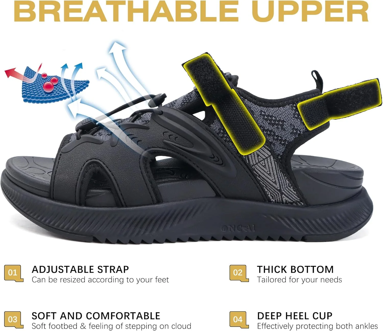 صندل پیاده روی زنانه ONCAI، صندل ورزشی و پیاده روی با پشتیبانی از قوس پا، کفی طبی مناسب برای پلانتار فاسیایتی، صندل زنانه با بند قابل تنظیم (سایز آمریکا 6-12)، مشکی، 7.5 صندل پیاده روی زنانه ONCAI، صندل ورزشی و پیاده روی با پشتیبانی از قوس پا، کفی طبی مناسب برای پلانتار فاسیایتی، صندل زنانه با بند قابل تنظیم (سایز آمریکا 6-12)، مشکی، 7.5