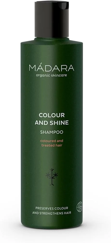 شامپو رنگ و درخشش موهای رنگ شده مادارا، حاوی گزنه شمالی و به، تثبیت کننده رنگ، تقویت کننده، وگان، دارای گواهینامه Ecocert، بسته بندی قابل بازیافت، 250 میلی لیتر