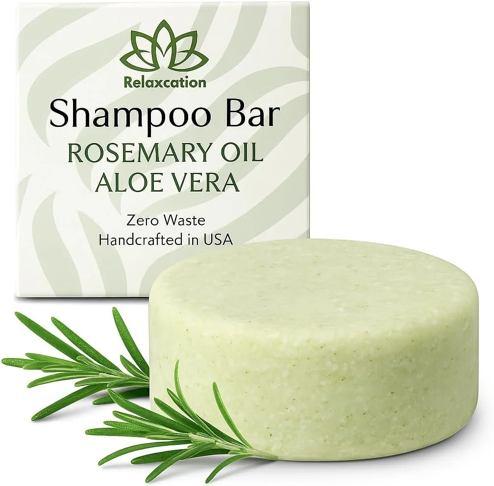 شامپو بار جامد رزماری و آلوئه ورا ارگانیک Relaxcation ساخت آمریکا برای رشد مو، طراوت بخش و آبرسان | شامپو گیاهی با رزماری، نعناع فلفلی، روغن کرچک، روغن آرگان و بتائین