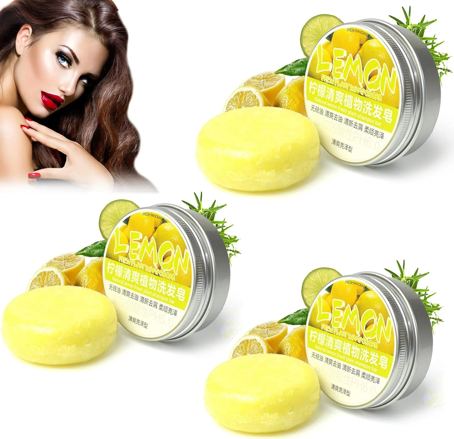 شامپو بار زنجبیلی برای رشد مجدد مو HOPHO، شامپو بار 100% طبیعی برای مو، صابون شامپو زنجبیلی ارگانیک Polygonum، شامپو بار جامد برای موهای خشک و آسیب دیده گیاهی با عصاره گیاهی (لیمو، 3 عدد)