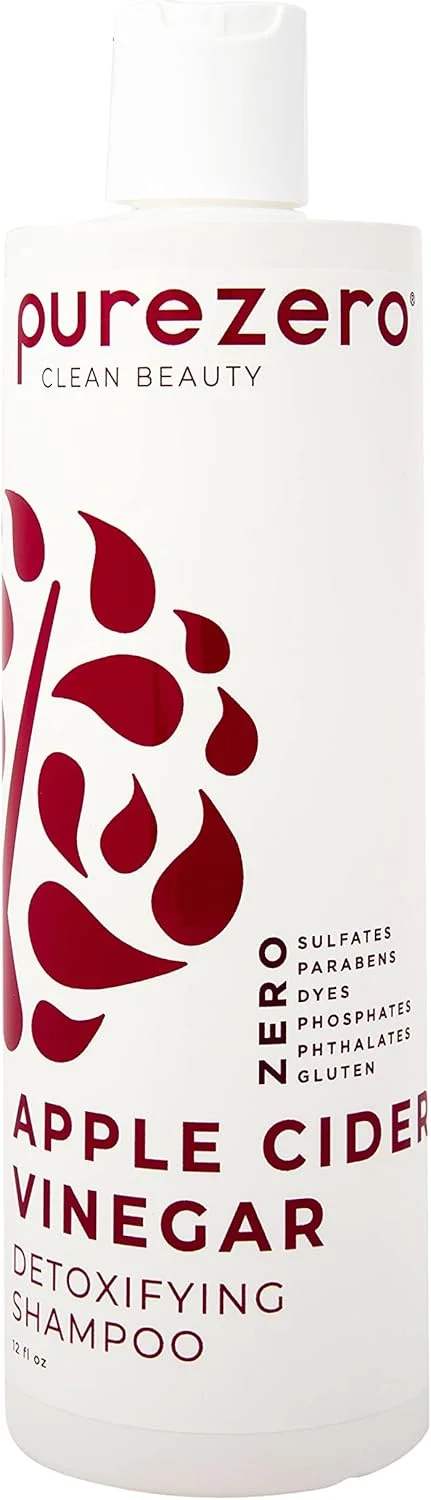 شامپو سم زدای سرکه سیب Purezero، 355 میلی لیتر - سم زدایی پوست سر و مو - متعادل کننده pH - افزایش آبرسانی - بدون سولفات، پارابن، رنگ - 100% گیاهی و بدون تست حیوانی